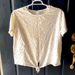 Old Navy Black Polka Dot Tie Front T-Shirt